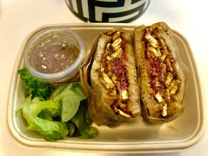 Ruben sandwich on sourdough   at Kreate Vegan Fusion in Dubai