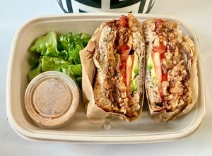 BBQ tempeh sandwich  at Kreate Vegan Fusion in Dubai