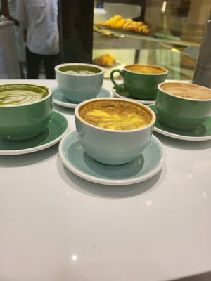 Matcha latte, suffan latte with oat milk, coconut milk, almond milk & soya milk at Plantoholic in Dubai