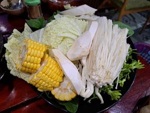 Veggies for hot pot at Quán Thuần Chay Hương Sen in Thu Dau Mot