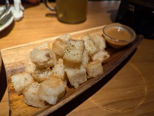 Barbecue vegetable with satay sauce (this is daikon and it's actually deep fried ... It was delicious!) at Verdure Restaurant in Kaohsiung