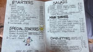 Food menu  at Agnadi in Zakynthos