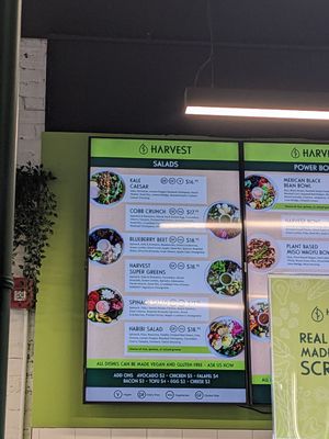 Salad menu at Harvest in Moncton