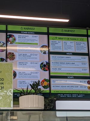 Power bowl menu at Harvest in Moncton