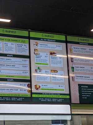 Breakfast menu at Harvest in Moncton