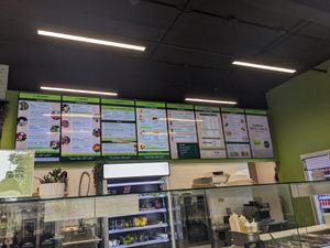 Full counter/menu at Harvest in Moncton