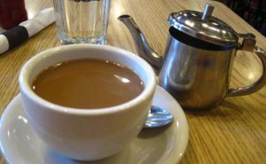 Coffee and soy milk at Trident Bookstore and Cafe in Boston