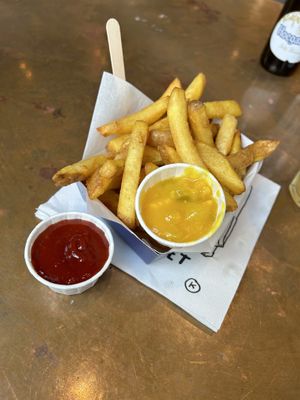 Homemade Pickle sauce and such good ketchup  at Frites Atelier in Brussels