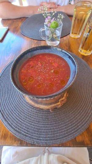 Vegan gazpacho with watermelon at Tiki Beach Bisztró in Zamardi