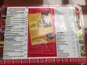 Menu at Saravana Bhavan in Fremont