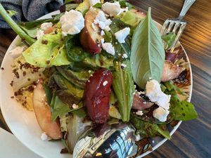 Grilled Stone Fruit Salad  at goatlandia kitchen in Sebastopol