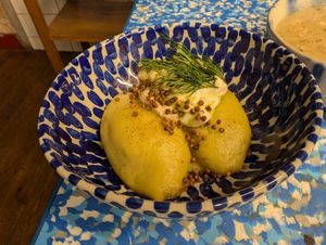 Potato dumplings at bar mir in Warsaw
