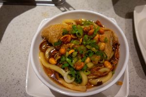 Udon with mushroom soup and tofu  at Haidilao Hot Pot - Century City in Los Angeles
