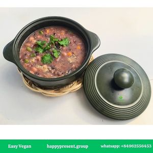 HARMONIOUS NATURE 
Vietnamese Organic Brown Rice, Wood-Ear Mushroom, Organic Goji Berries, Black Beans, Peanuts, Local Seasonal Vegetables, Vietnamese Herbs, Other Spices.
 at Easy Vegan in Hoi An