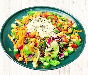 Glorious Star
 Vegan Salads : Carrots, Bell Peppers, Tomatoes, Cucumbers, Chickpeas, Seasonal Herb & Vegetables, Nuts & Seeds, Easy Vegan’s Dressing. at Easy Vegan in Hoi An