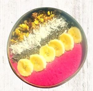 PINKY MIND
Red Dragon Fruit, Mango, Banana, Cashew, Granola, Coconut Flakes, Chia Seeds & Fresh Fruits. at Easy Vegan in Hoi An