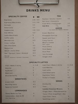 Drink menu. 30 cent voor plantaardige melk. at The Coffee Spot  in Haarlem