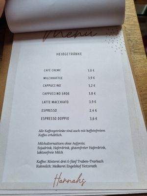 Heißgetränke at Hannahs Kreativcafé & Conceptstore in Trier