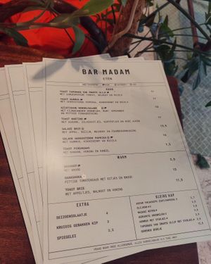 Menukaart   at Bar Madam in Antwerpen