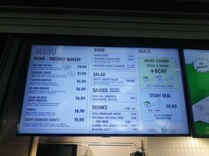 The menu at Veganitas in Luzern