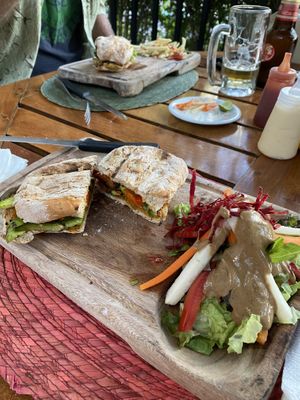 roasted veggie sandwich with side salad  at Ten Ten Pie Al Carbon in San Miguel De Allende