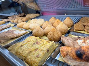Assorted "rusticheria": all fast food baked or fried, also veg and vegan  at Bottega di Rosaria in Siena