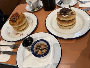 left: Orange, blueberries & pomegranate; right: banana, peanut butter, chocolate sprinkles  at Madam Pancake in Amsterdam