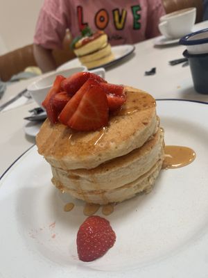 Strawberry and agave syrup pancakes  at Madam Pancake in Amsterdam