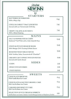 Vegan menu as of July 2023 at Cornkist in Ellon