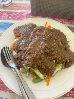 The biggest gado gado I have ever seen lol. It was delicious!!   at Today's Cafe in Samosir