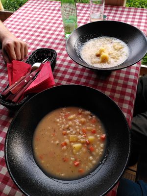 Barley soup and jota (local sour soup) at Restaurant Oštarija in Kranjska Gora