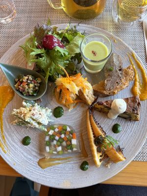 9 appetizers included with lunch entree  at Plant-based Kitchen - Tsuki No ie つきのいえ in Iida