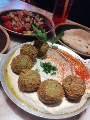 Hummus, tahini and falafel plate + tasty, fluffy pita at Cult of Pita in Porto