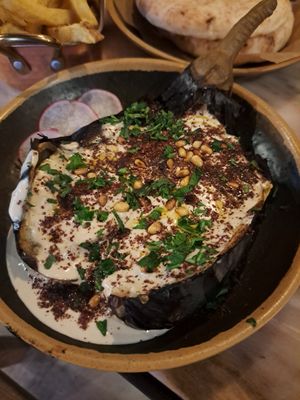 Aubergine with tahini sauce at Cult of Pita in Porto