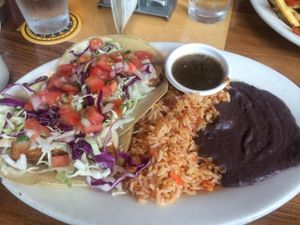 Tofu tacos with beans and rice at Squatters in Salt Lake City