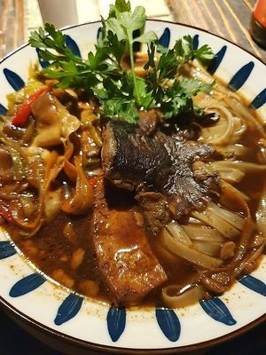 half raw and really strong tasting ramen which i didn't like at Radost Fina Kuhinjica in Belgrade