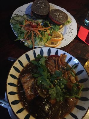 ramen and the raw burger at Radost Fina Kuhinjica in Belgrade