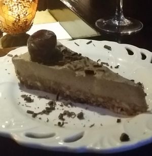 Raw cake and a Glas of wine. Delicious at Radost Fina Kuhinjica in Belgrade