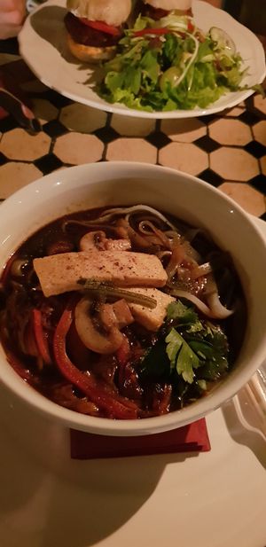 Ramen noodle soup which lacked flavour. Only two pieces of tofu.  at Radost Fina Kuhinjica in Belgrade