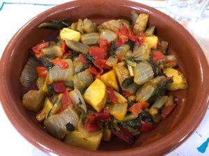 Sautéed vegetables and potatoes as main  at Las Huellas de Cameros in Soto En Cameros