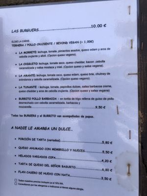 Burgers menu (vegan option available)  at Las Huellas de Cameros in Soto En Cameros