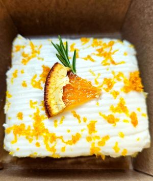 Orange cake with cream cheese frosting at Cacau Bakery in Santa Rosa