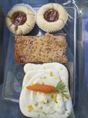 Cloudberry cookies, raspberry tosca & carrot cakee  at Cacau Bakery in Santa Rosa