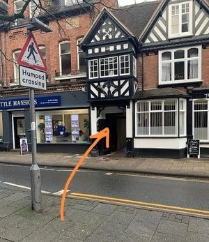 Entrance to alleyway at Novel Patisserie in Stafford