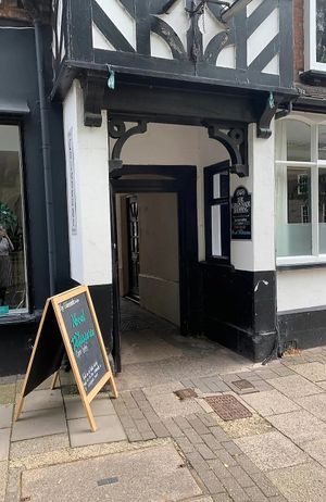 Entrance to alleyway at Novel Patisserie in Stafford