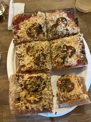 Plant based pepperoni pizza  at East End Brewing Company in Pittsburgh