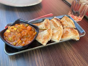 Veg Paratha with dipping sauce at Burma Choice in San Jose
