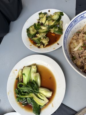 pak choi and crushed spicy cucumbers  at Dump Ling in Berlin