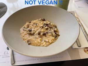 Disappointed that clearly marked vegan option on the menu was prepared with cow cheesee  at Restaurant Elia Beach in Mykonos
