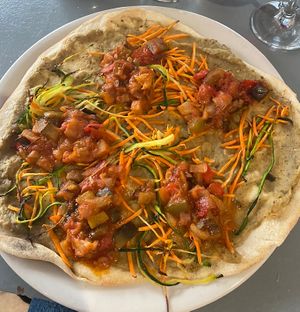 Vegan pizza   at A La Louche in Quiberon